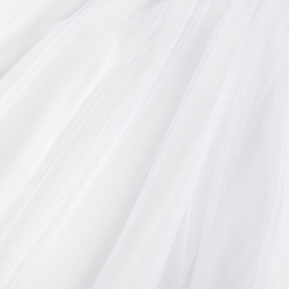 Sarah Louise-Girls White Tulle Dress With Short Lace Sleeves | Childrensalon Outlet