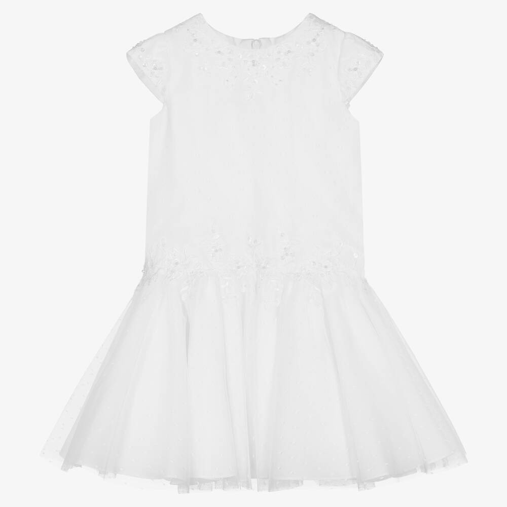 Sarah Louise - Girls White Tulle Special Occasion Dress | Childrensalon