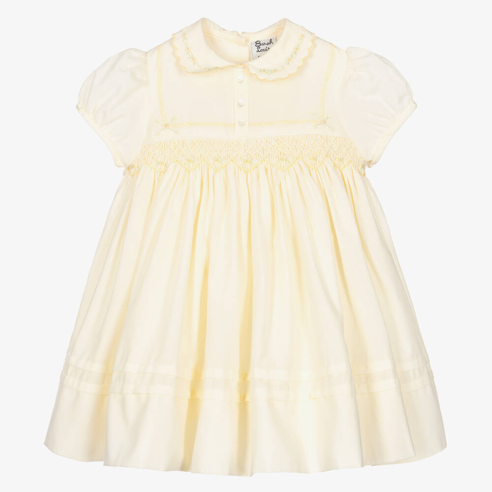 Sarah Louise - Girls Yellow Cotton Smocked Dress | Childrensalon