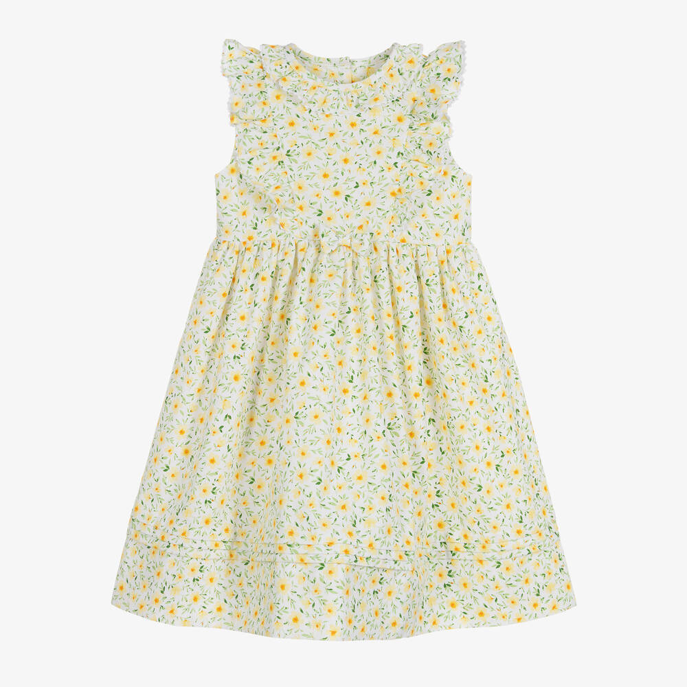 Sarah Louise - Girls Yellow Floral Cotton Dress | Childrensalon