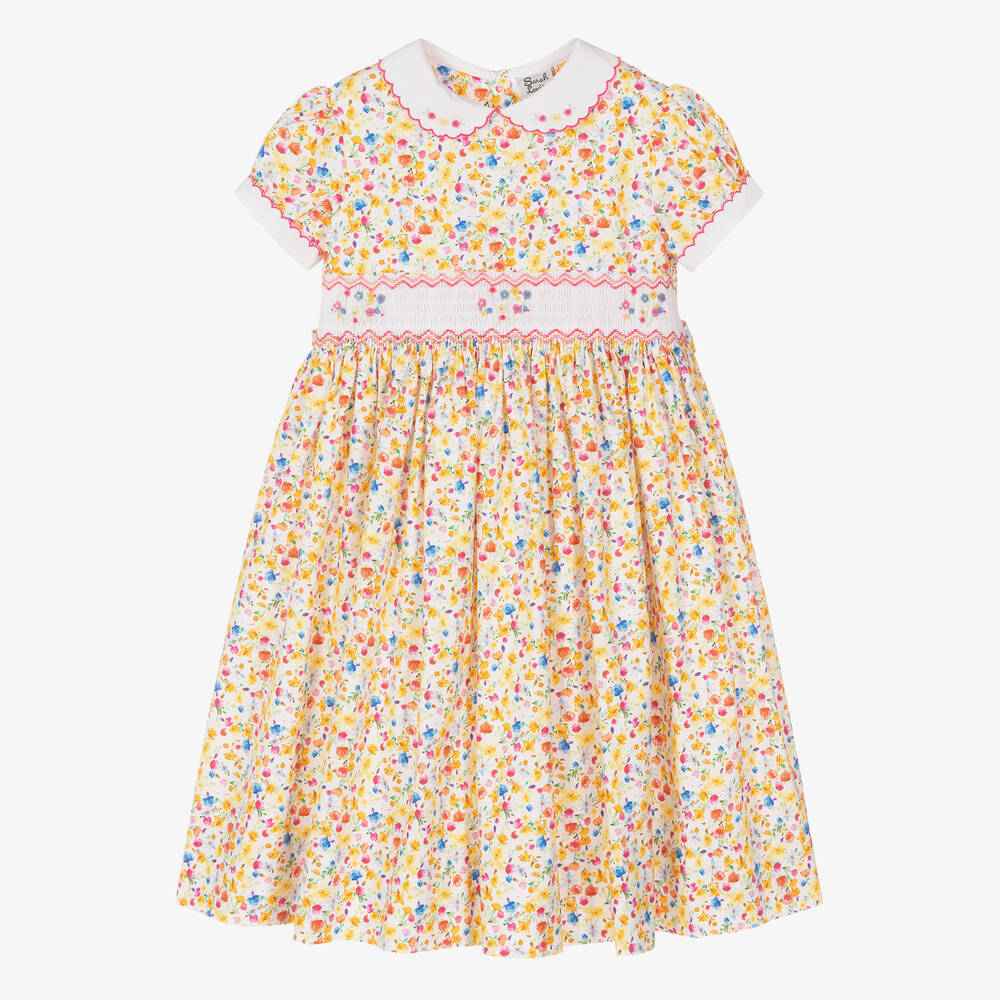 Sarah Louise - Girls Yellow Floral Hand-Smocked Dress | Childrensalon