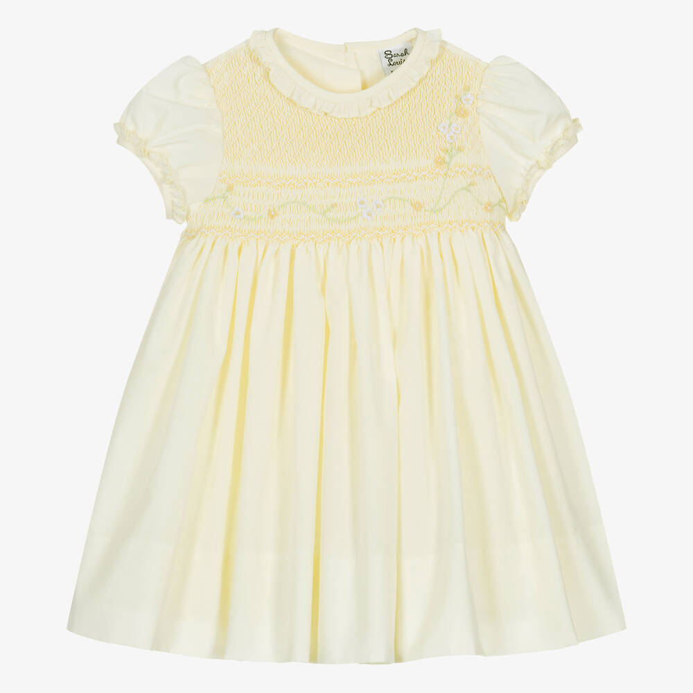 Sarah Louise-Girls Yellow Hand-Smocked Cotton Dress | Childrensalon Outlet