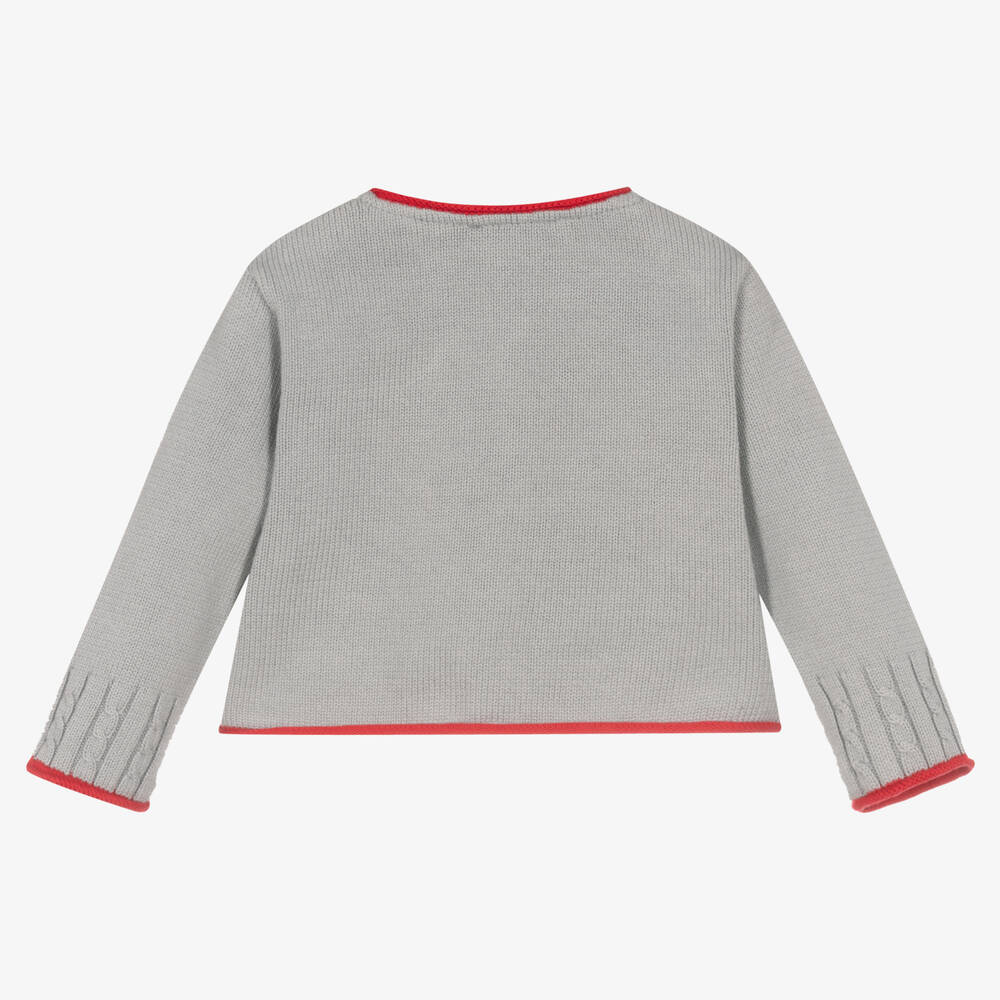 Sarah Louise-Grey & Red Cotton Cardigan | Childrensalon Outlet