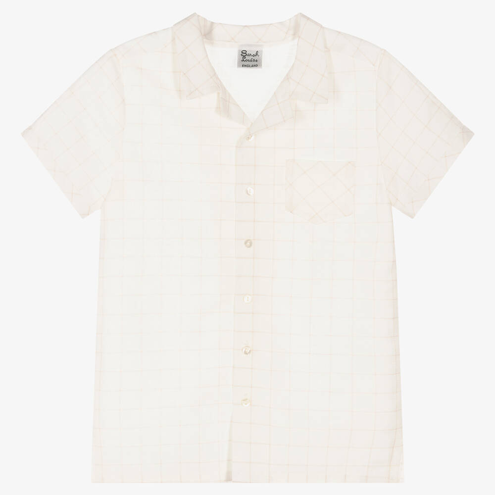 Sarah Louise-Ivory & Beige Check Linen Shirt | Childrensalon Outlet