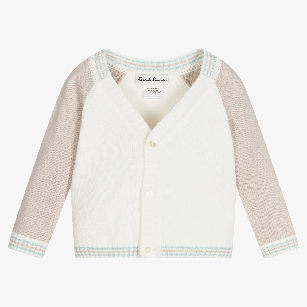 Sarah Louise-Ivory & Beige Cotton Cardigan | Childrensalon Outlet