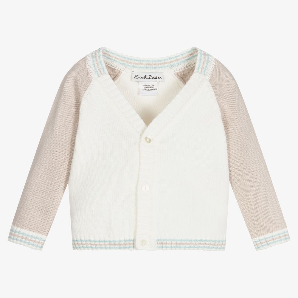 Sarah Louise - Ivory & Beige Cotton Cardigan | Childrensalon