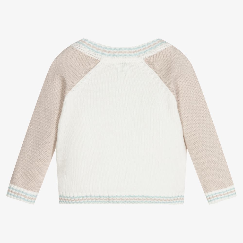 Sarah Louise-Ivory & Beige Cotton Cardigan | Childrensalon Outlet