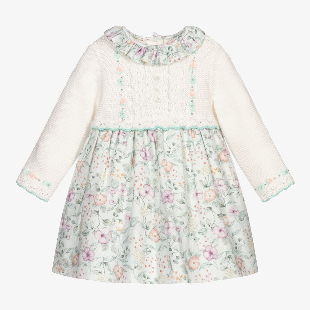 Sarah Louise - Ivory Floral Cotton Dress | Childrensalon