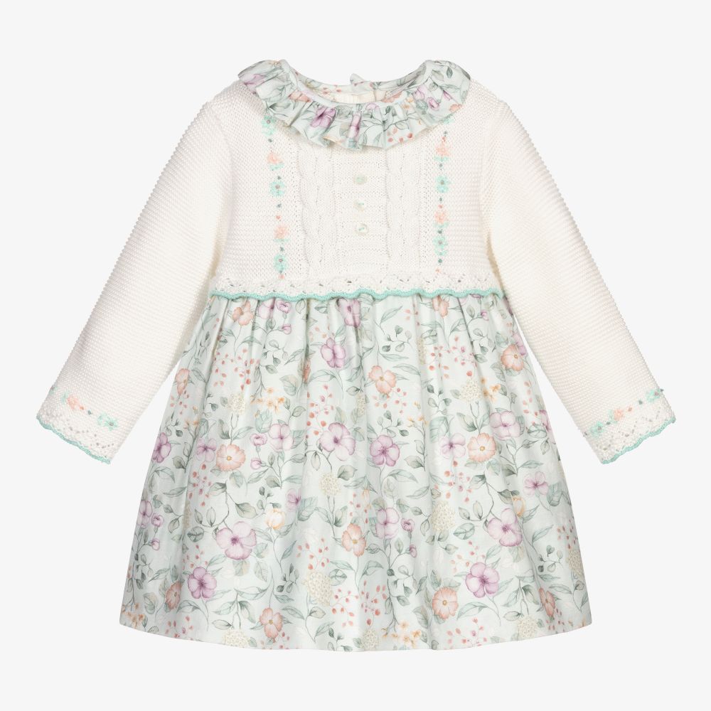 Sarah Louise - Elfenbeinfarbenes Blumen-Baumwollkleid | Childrensalon