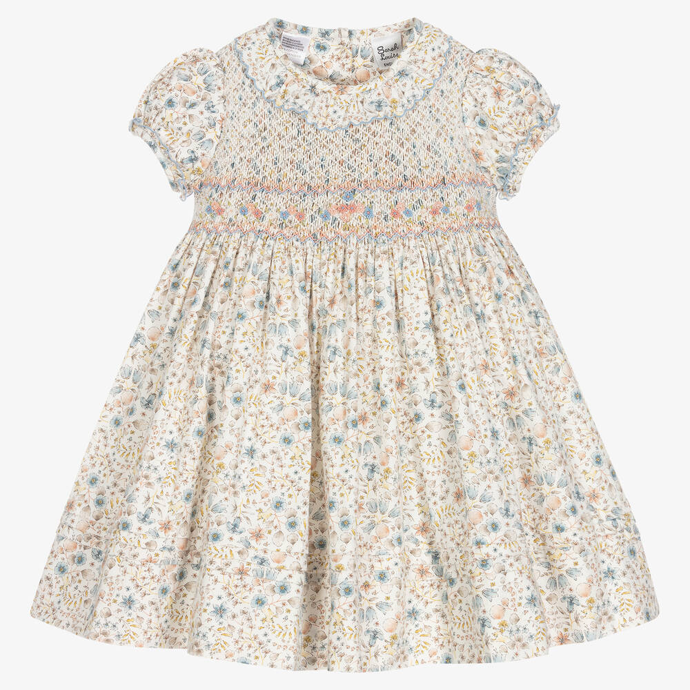 Sarah Louise - Ivory Floral Smocked Dress | Childrensalon