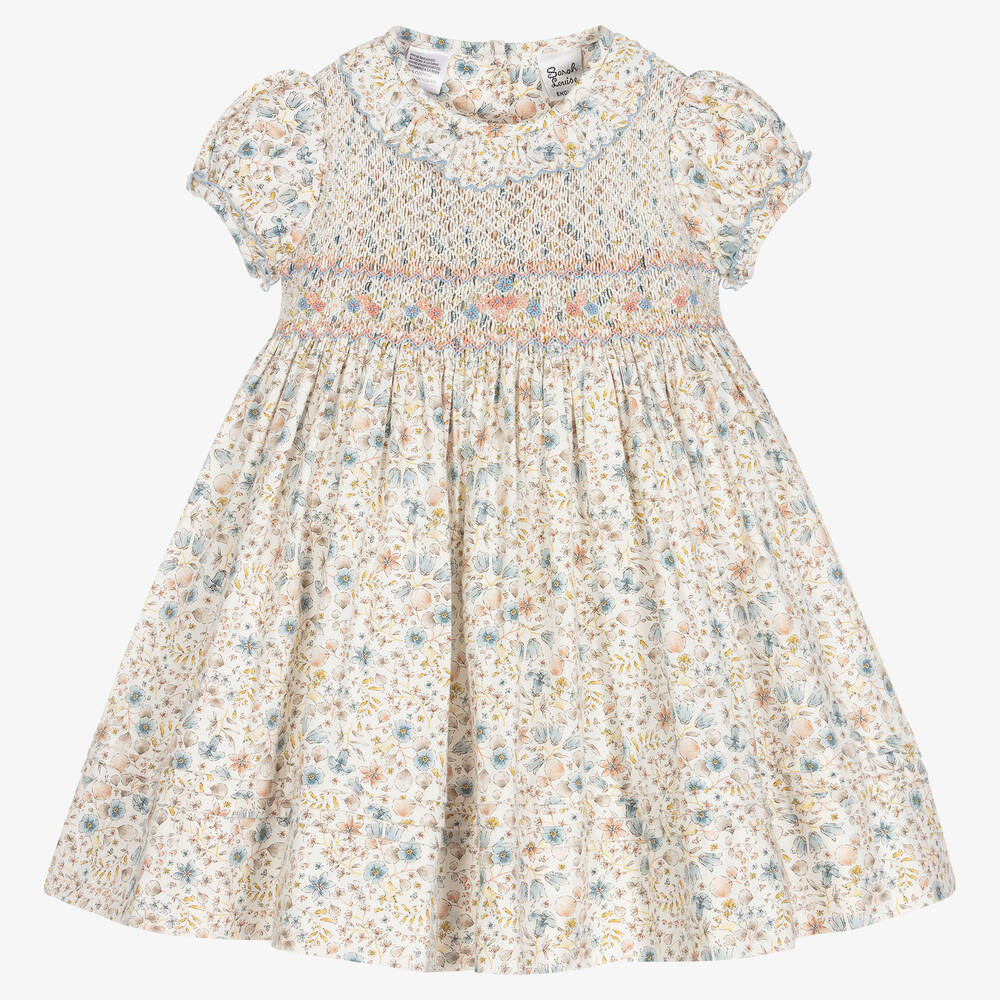 Sarah Louise - Robe smockée ivoire à fleurs | Childrensalon