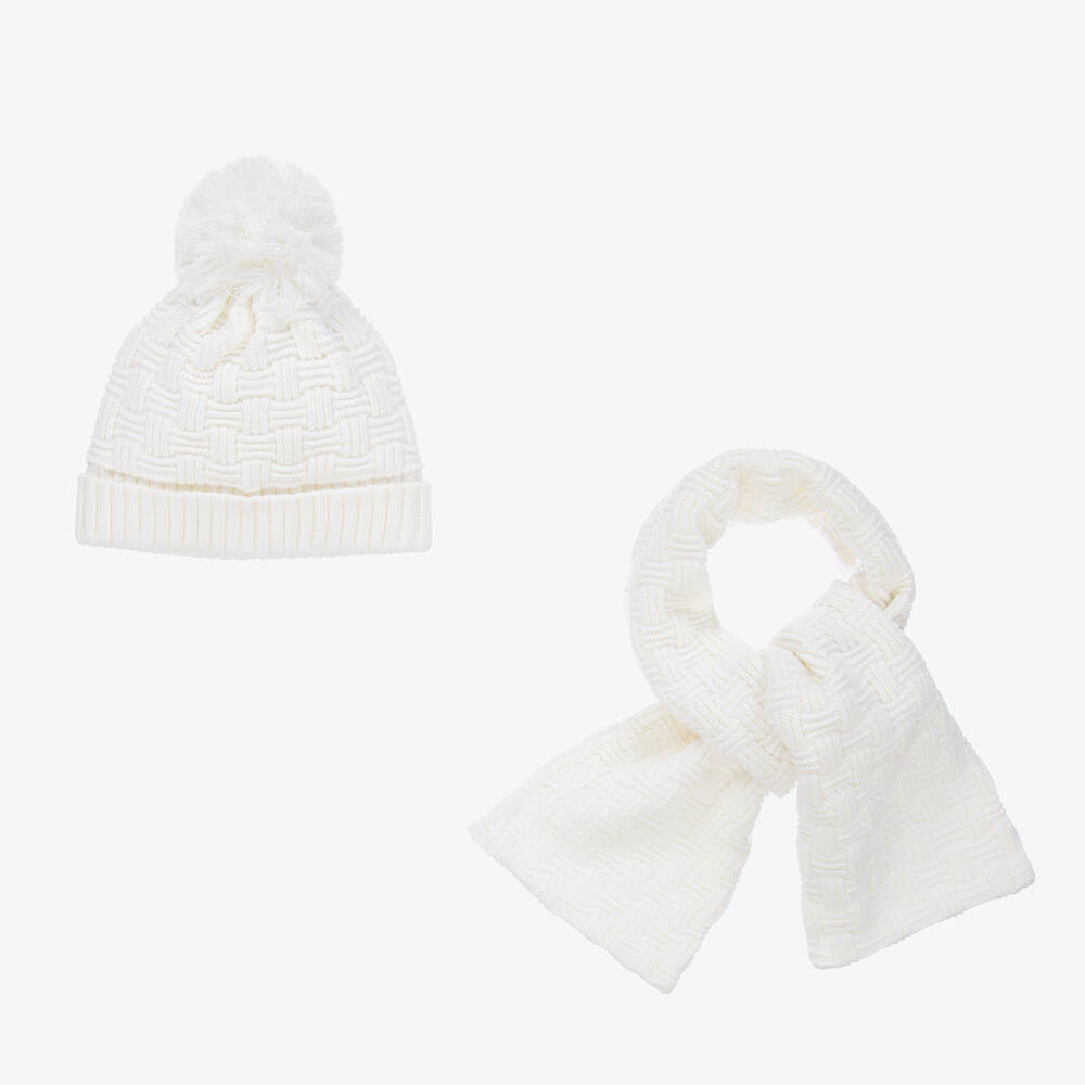 Sarah Louise-Ivory Knit Baby Hat & Scarf Set | Childrensalon Outlet