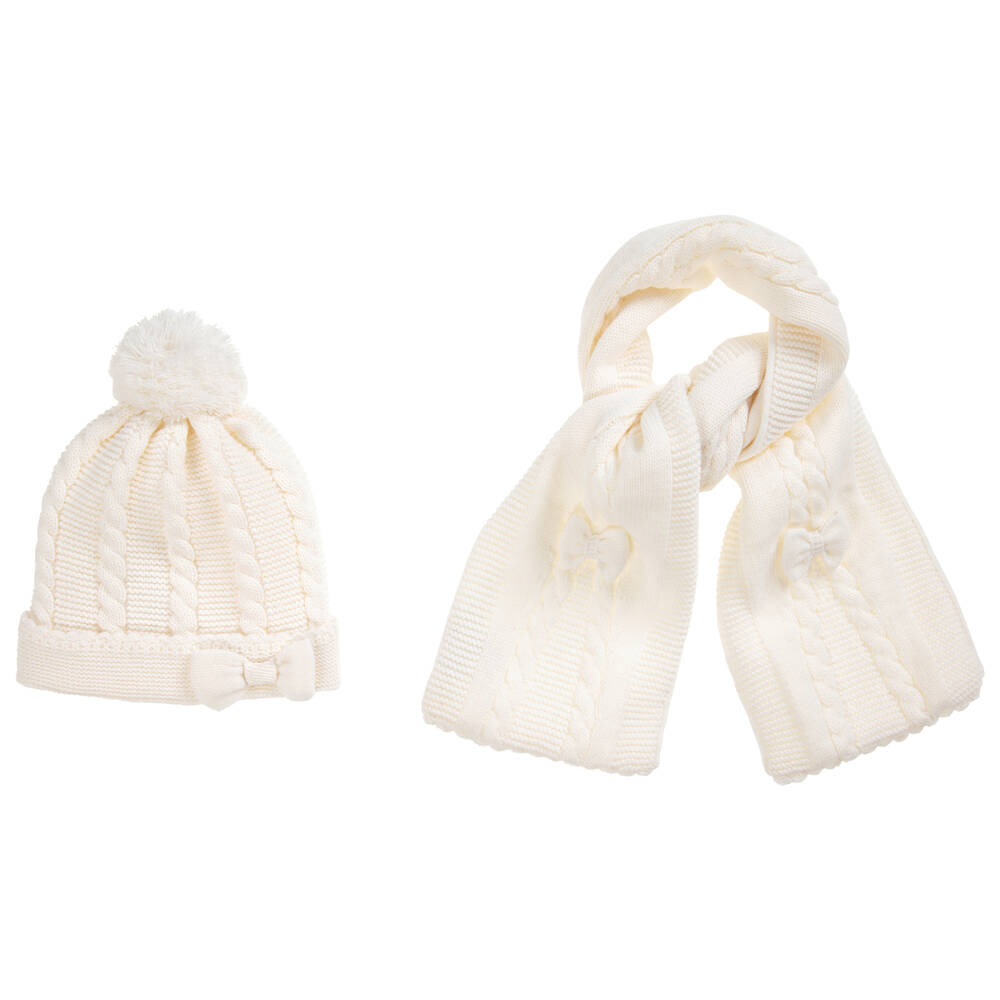 Sarah Louise - Ivory Knitted Hat & Scarf Set | Childrensalon