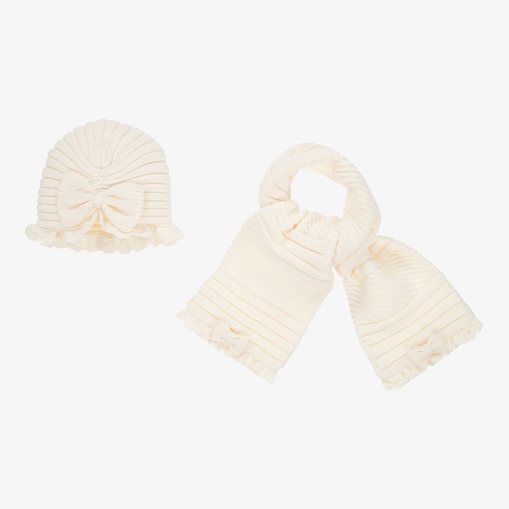 Sarah Louise - Ivory Knitted Hat & Scarf Set  | Childrensalon