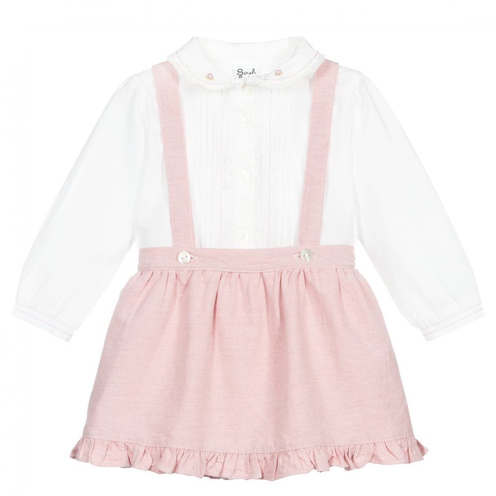 Sarah Louise - Ivory & Pink Cotton Skirt Set | Childrensalon