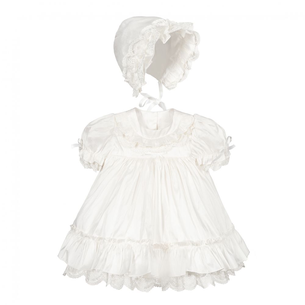 Sarah Louise - Ivory Silk Dress & Bonnet Set | Childrensalon