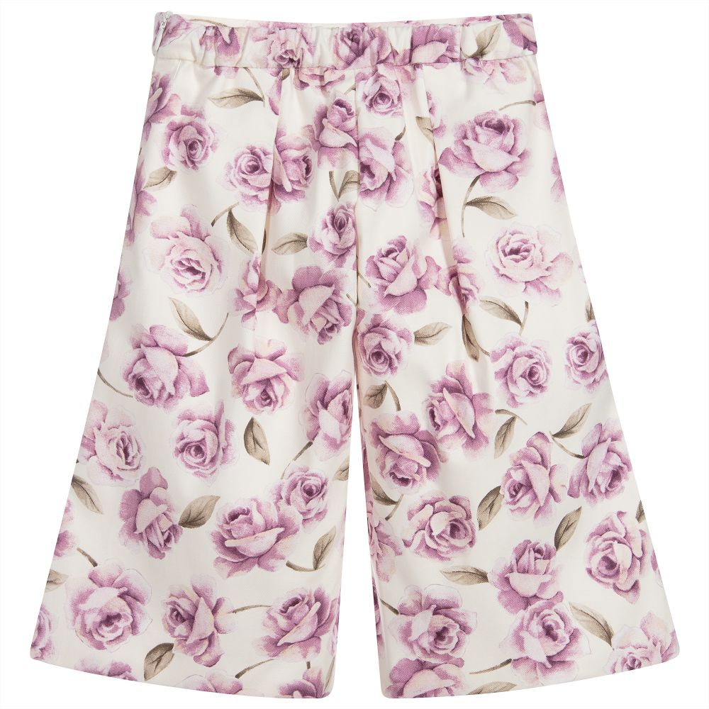 Sarah Louise-Ivory Wide Leg Floral Trousers | Childrensalon Outlet