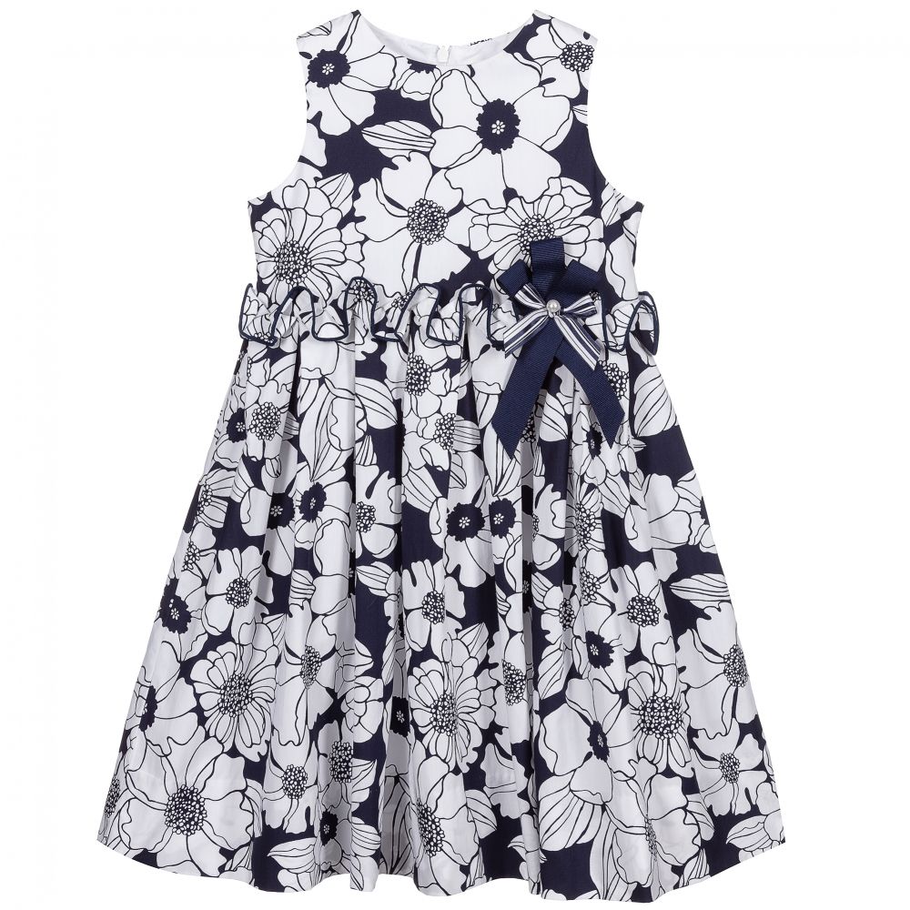 Sarah Louise - Navy Blue Floral Cotton Dress | Childrensalon