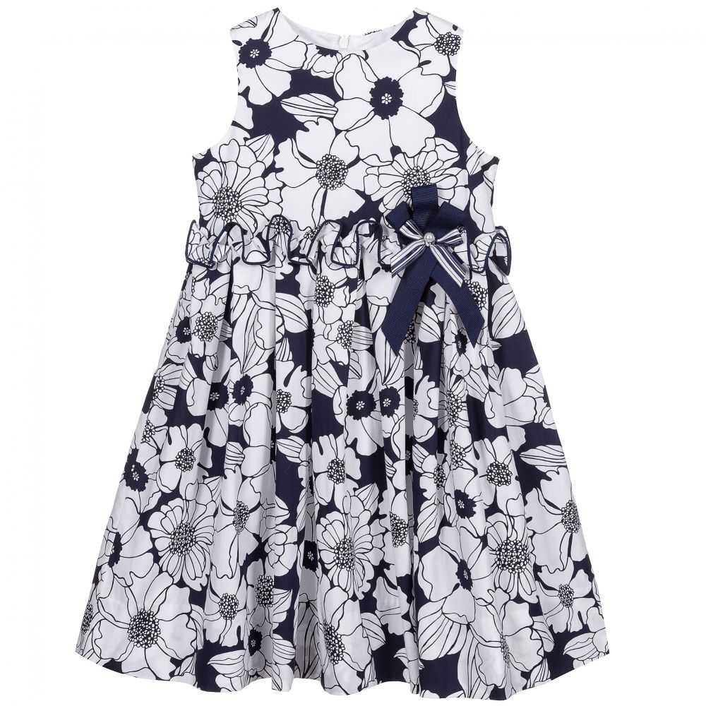 Sarah Louise-Navy Blue Floral Cotton Dress | Childrensalon Outlet