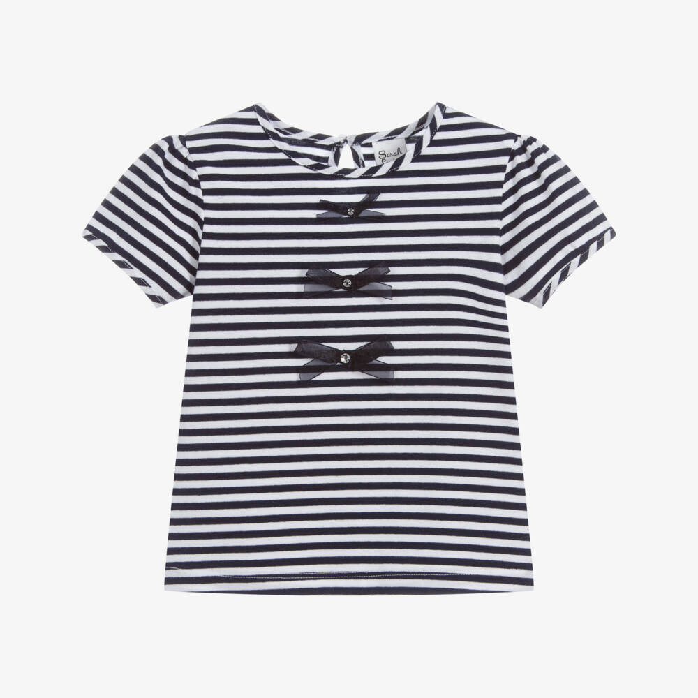 Sarah Louise-تيشيرت قطن جيرسي مقلم لون كحلي وأبيض للبنات | Childrensalon Outlet