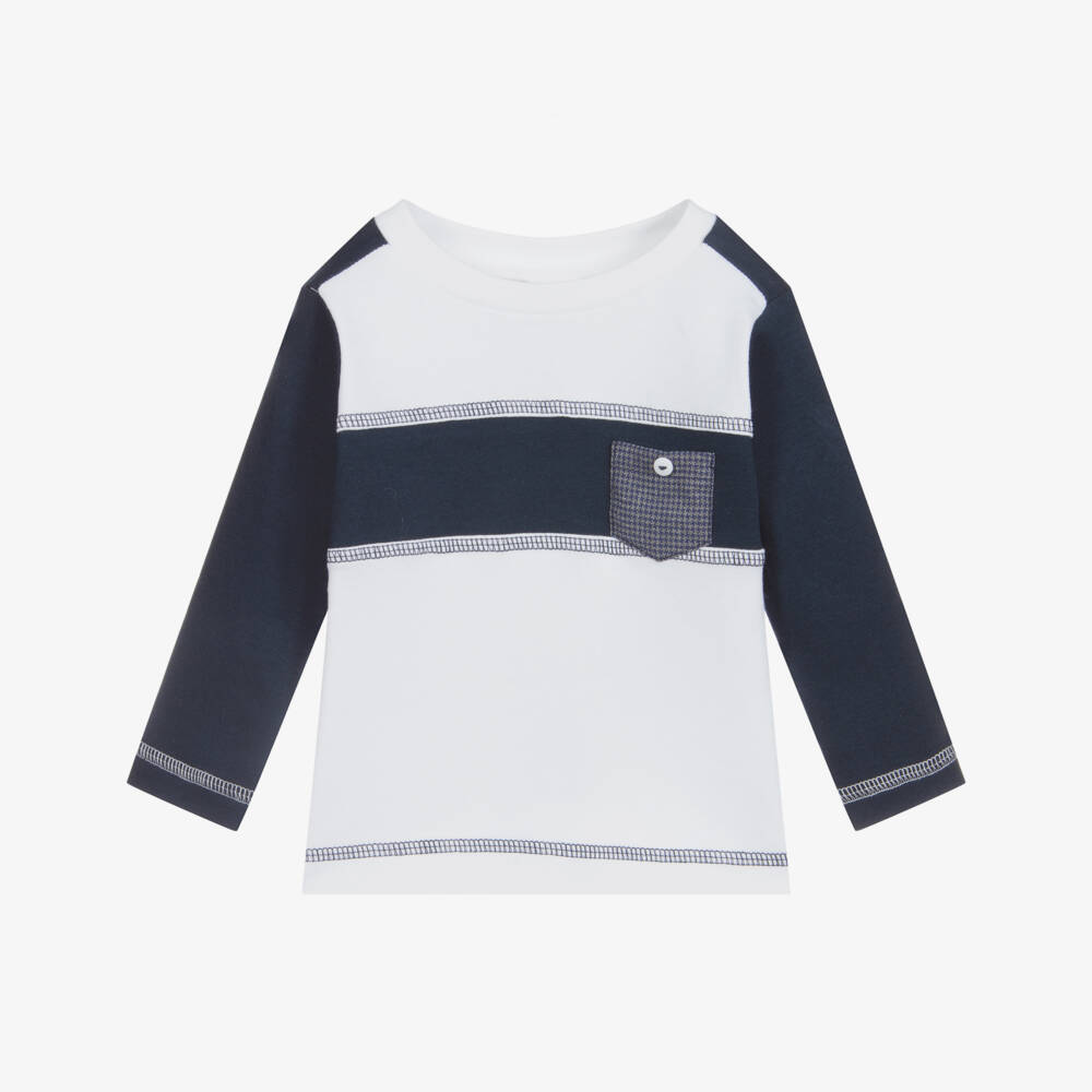 Sarah Louise-Navy Blue & White Top  | Childrensalon Outlet