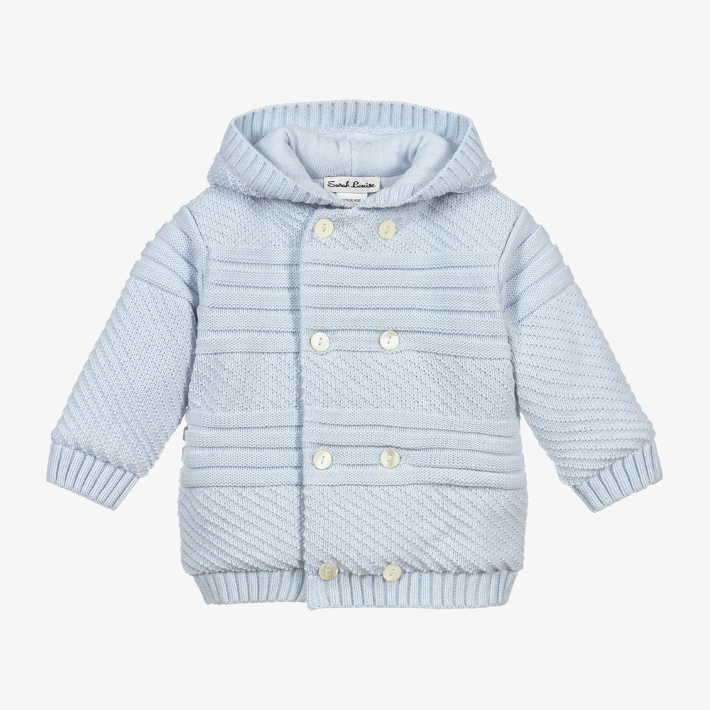 Sarah Louise - Pale Blue Knitted Pram Coat  | Childrensalon