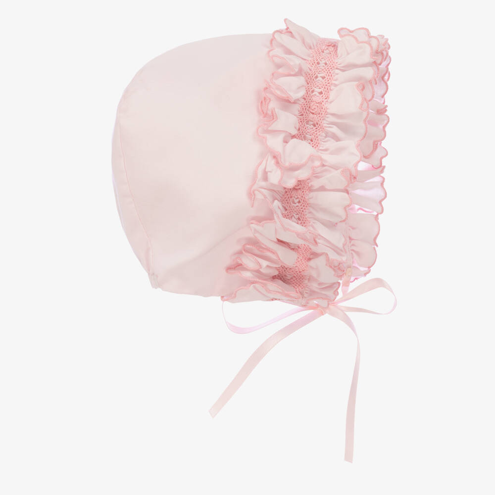 Sarah Louise-Pale Pink Smocked Baby Girls Bonnet | Childrensalon Outlet