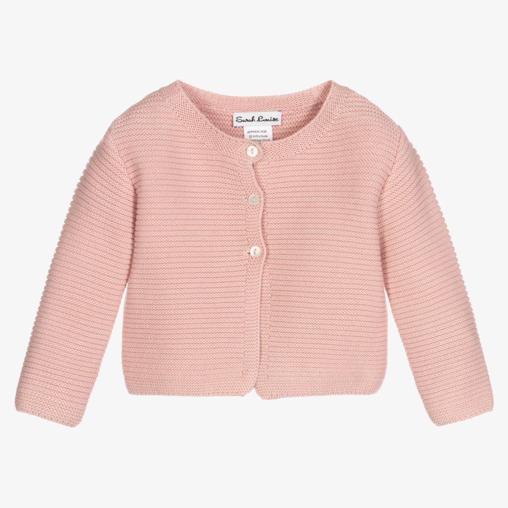 Sarah Louise - Pink Cotton Knit Cardigan | Childrensalon