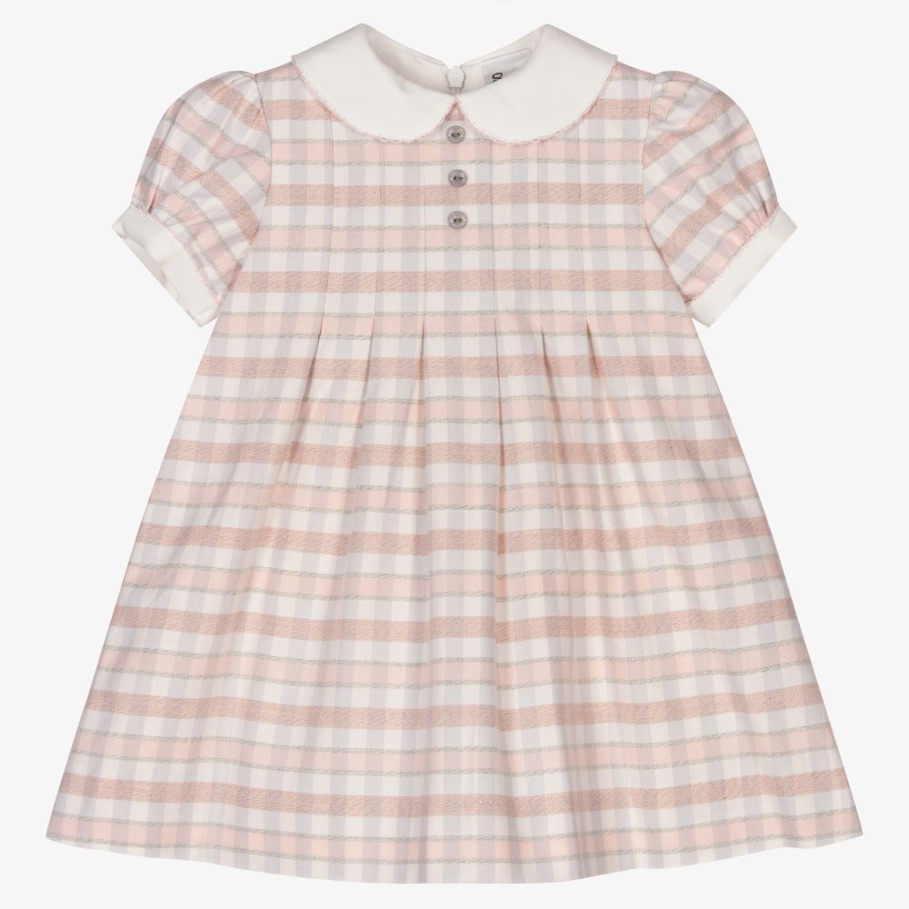 Sarah Louise - Pink & Ivory Check Dress | Childrensalon