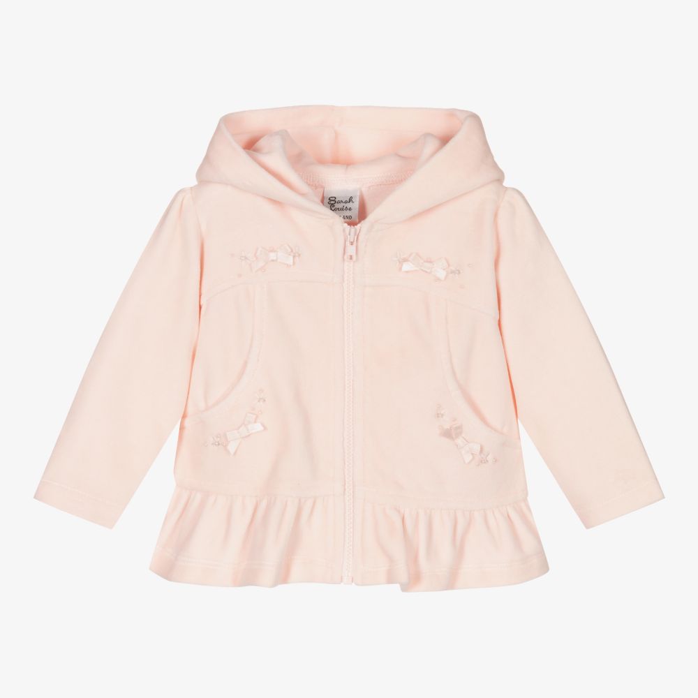 Sarah Louise-Pink Velour Hooded Zip-Up Top | Childrensalon Outlet