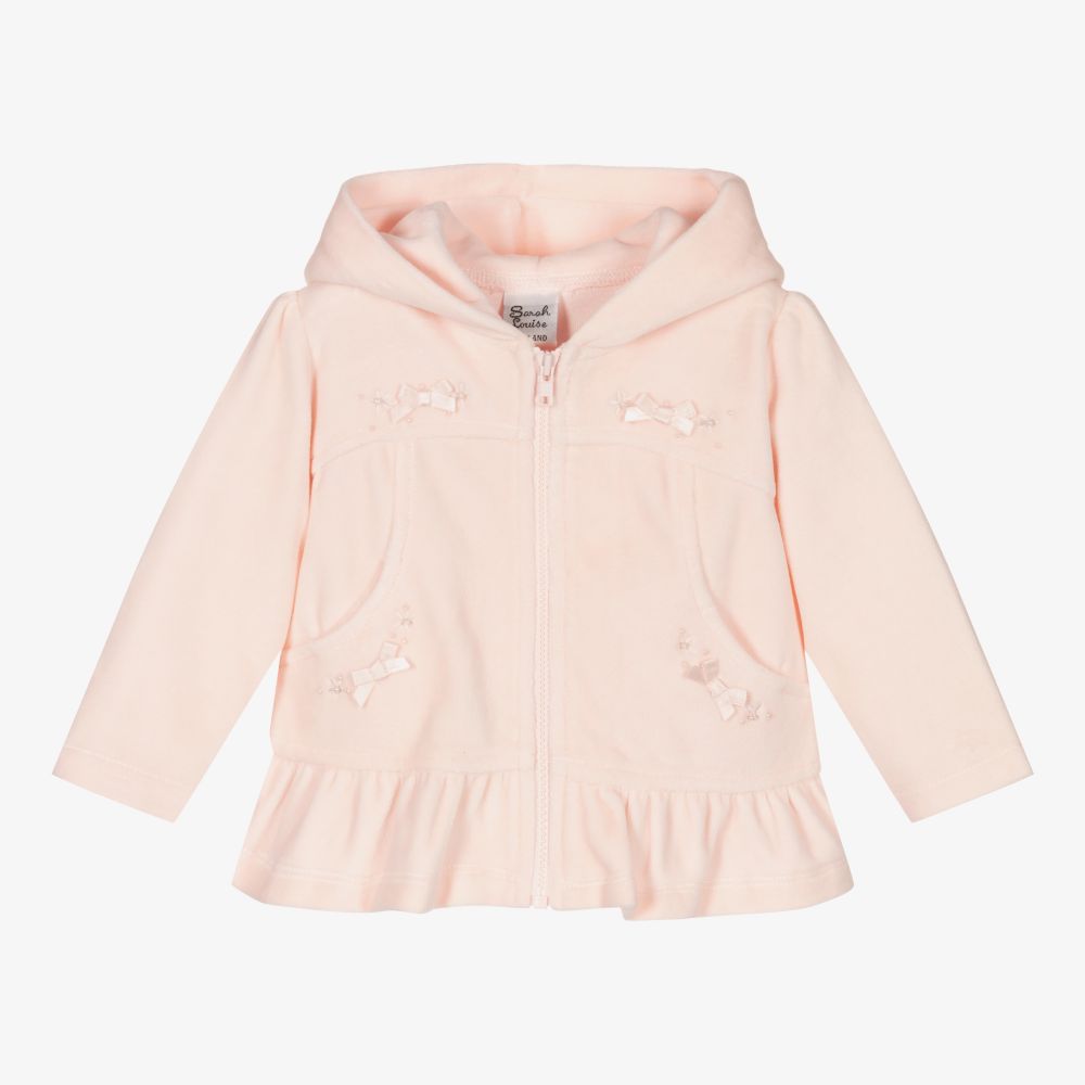 Sarah Louise - Pink Velour Hooded Zip-Up Top | Childrensalon