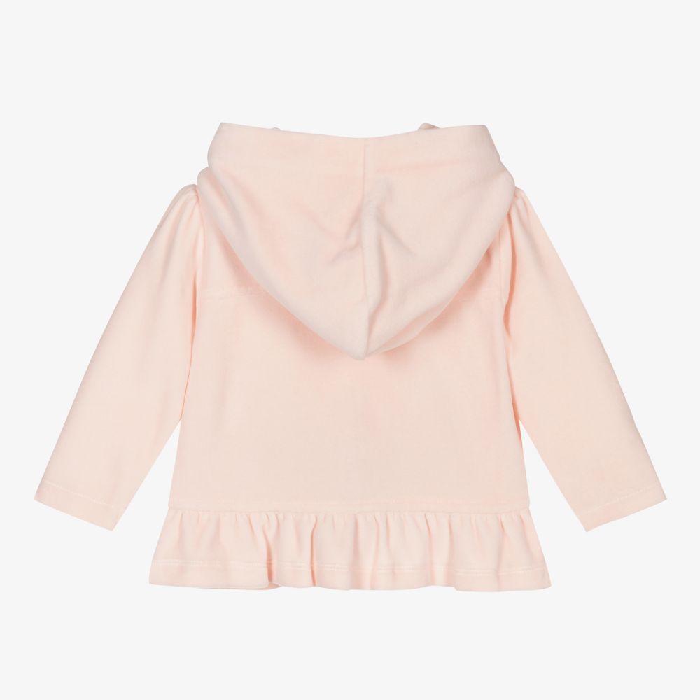 سارا لويز-Pink Velour Hooded Zip-Up Top | Childrensalon Outlet
