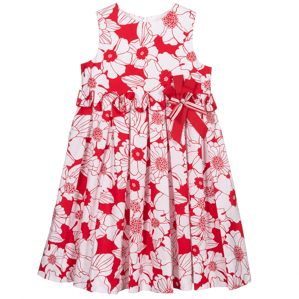 Sarah Louise - Red Floral Cotton Dress | Childrensalon