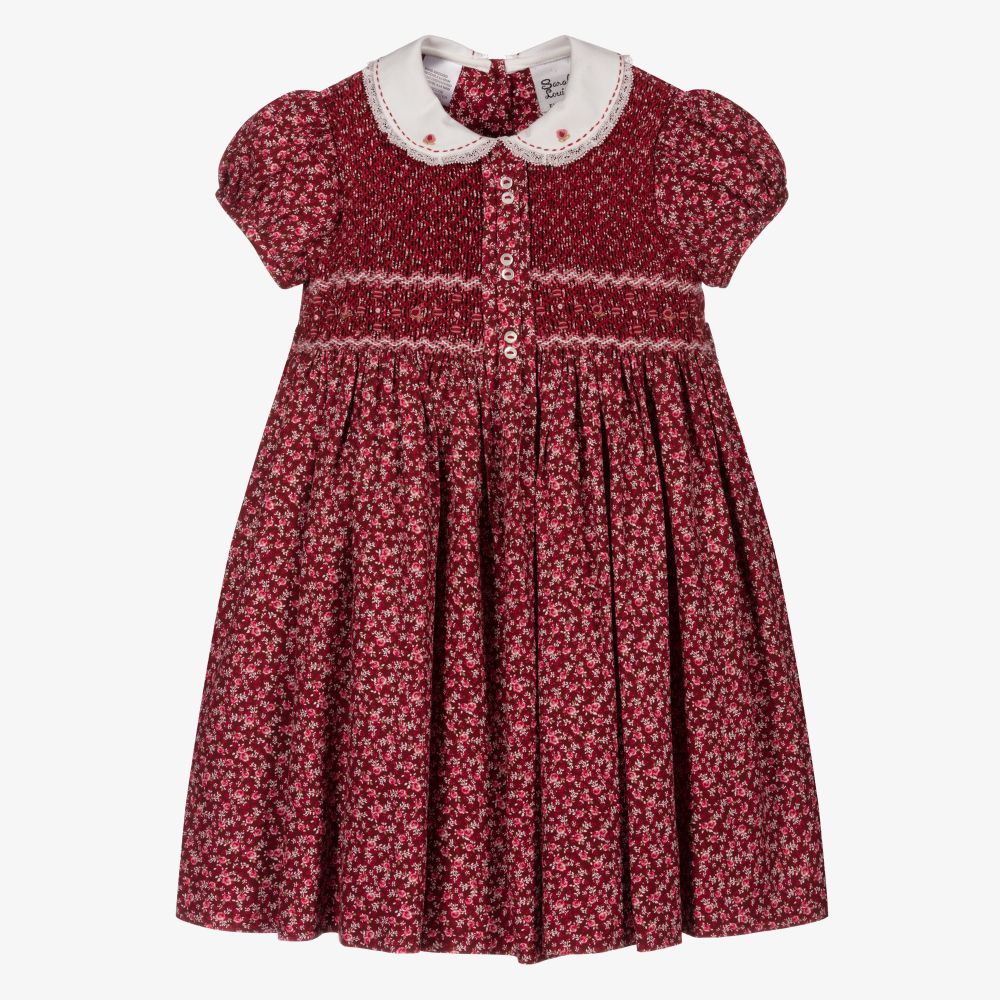 Sarah Louise - Красное платье в цветочек со сборками ручной работы  | Childrensalon