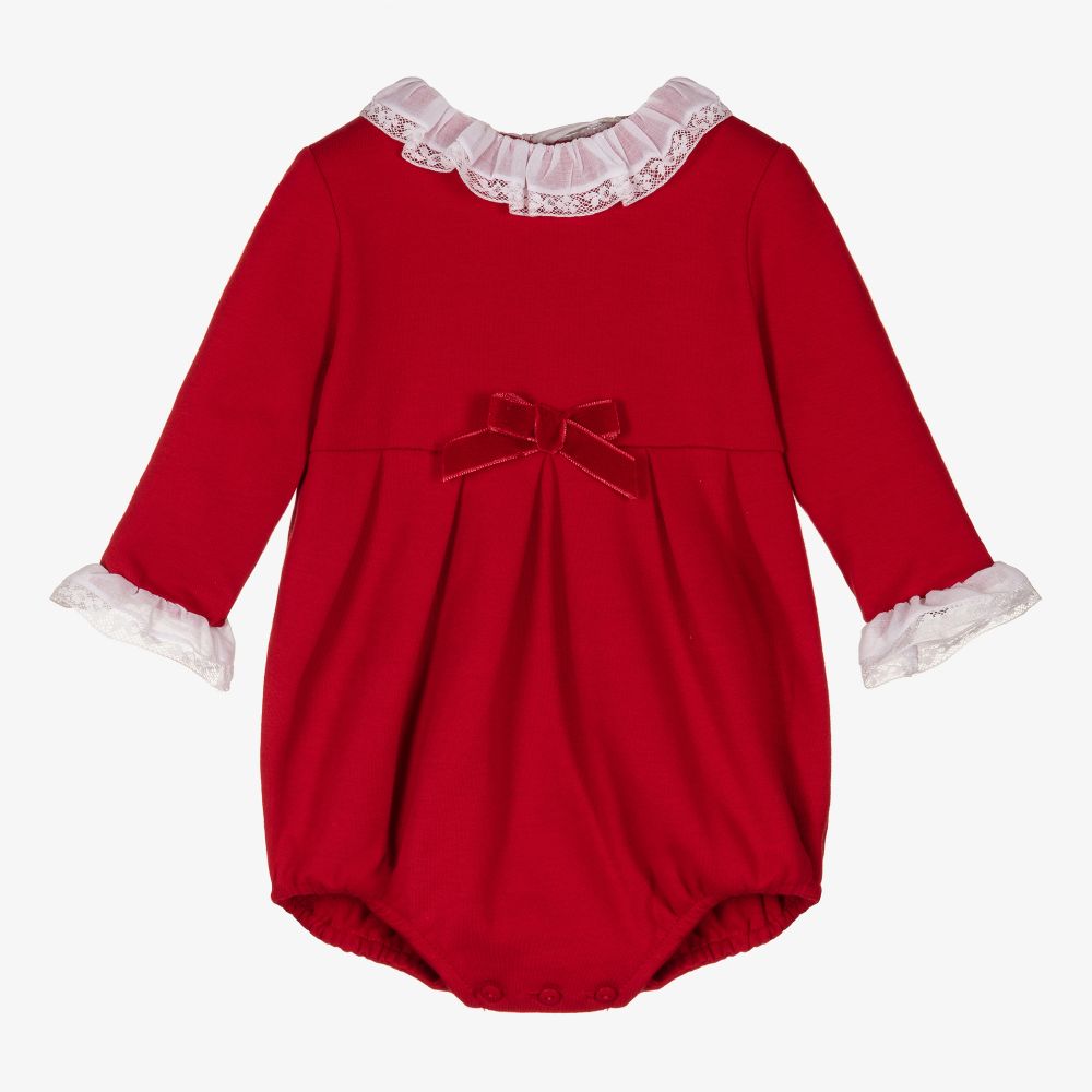 Sarah Louise - Red Ruffle Lace Baby Shortie   | Childrensalon