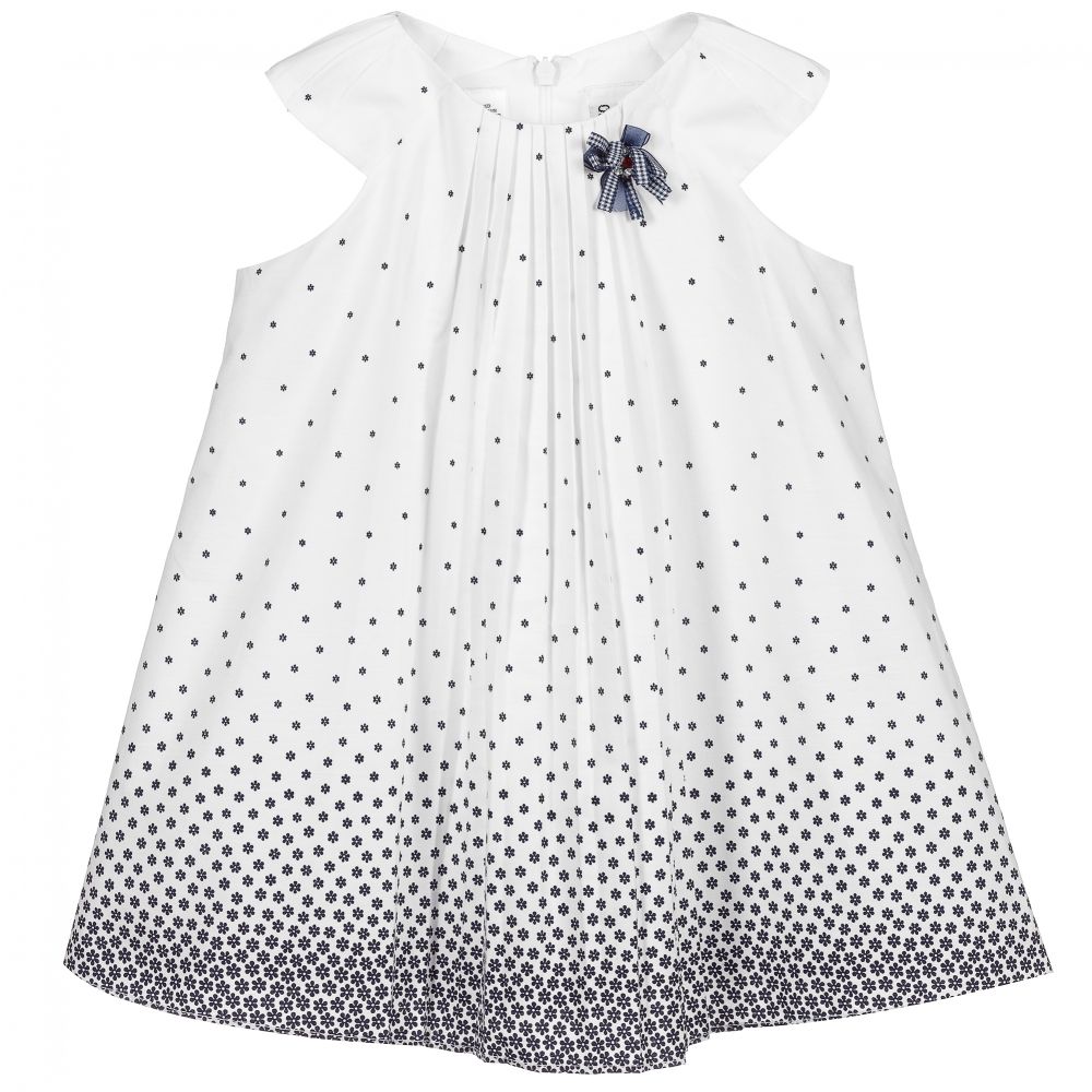 Sarah Louise - White & Blue Cotton Dress | Childrensalon