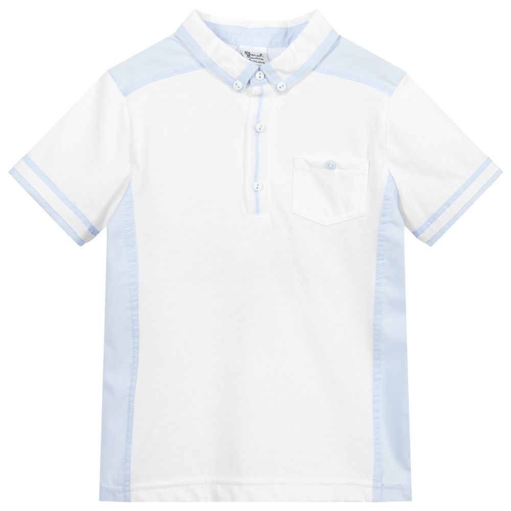 Sarah Louise - White & Blue Cotton Polo Shirt | Childrensalon