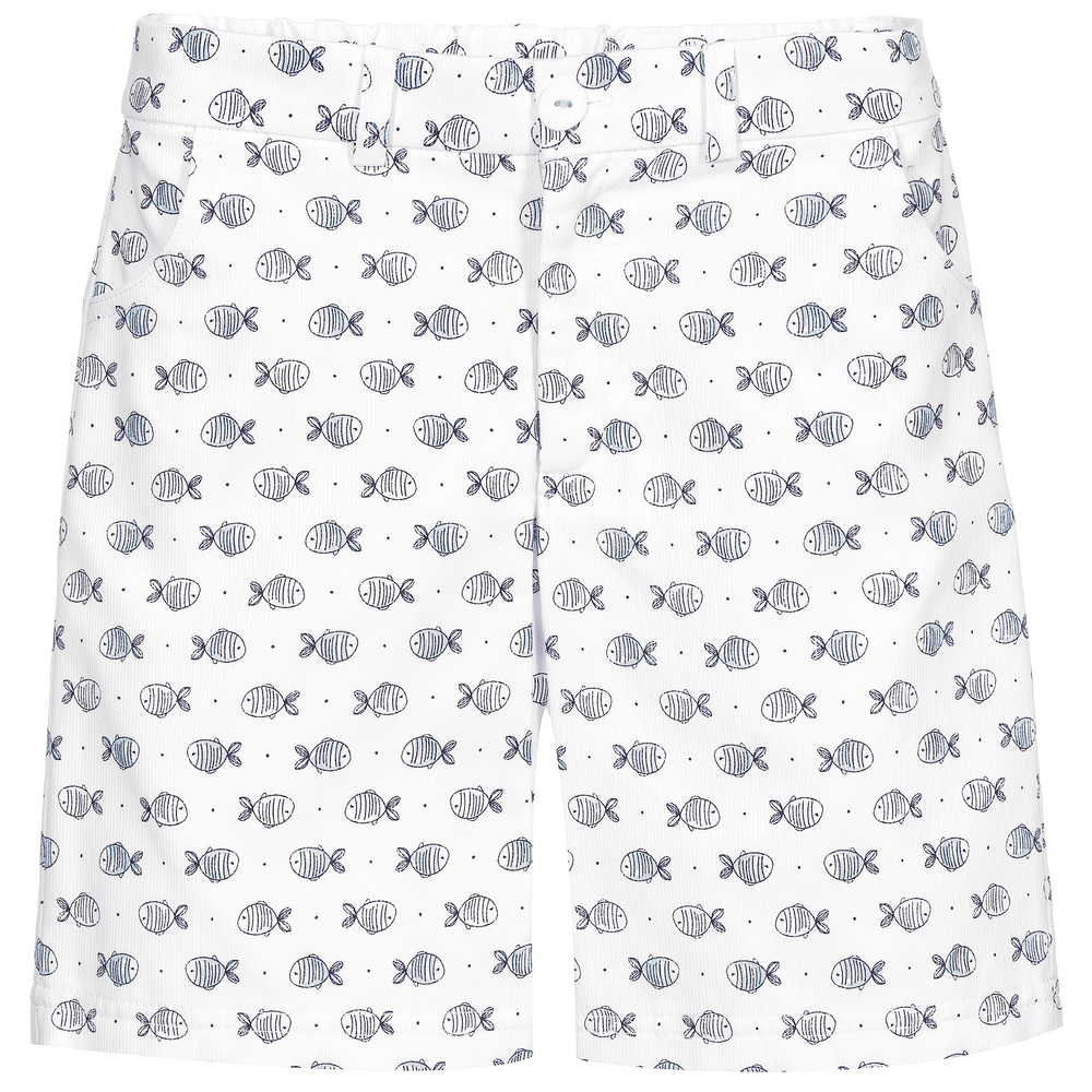 Sarah Louise - White & Blue Fish Shorts | Childrensalon