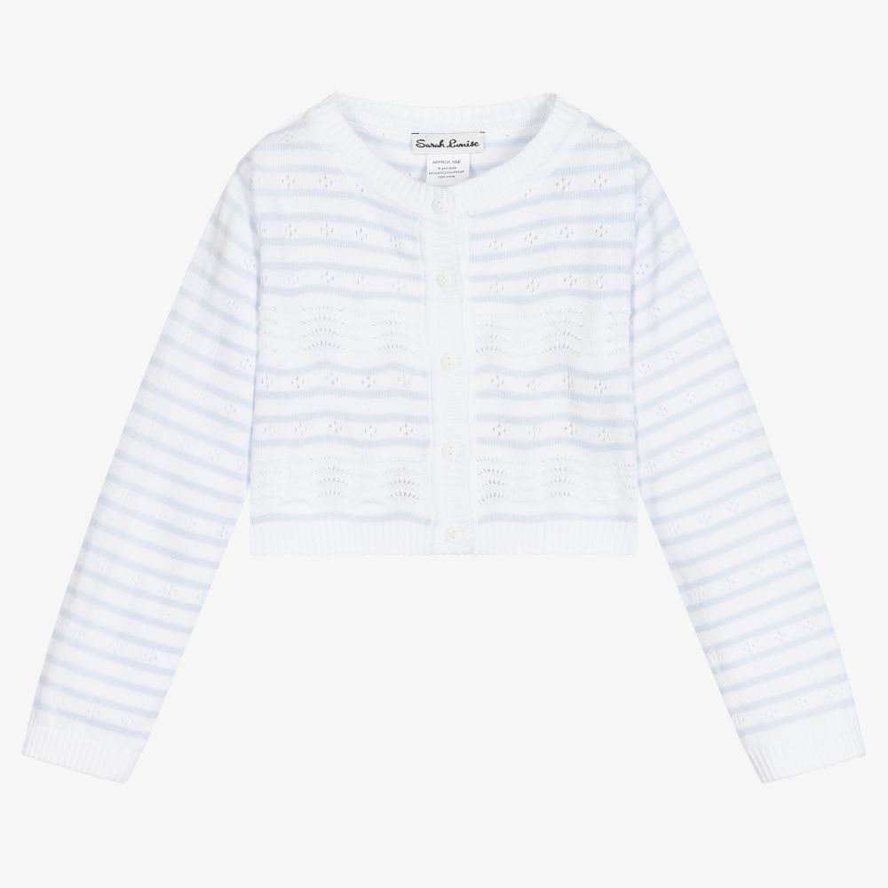 Sarah Louise White Blue Striped Cardigan Childrensalon Outlet