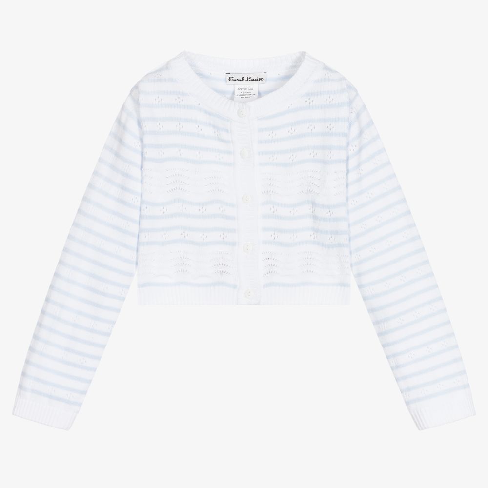 Sarah Louise - White & Blue Striped Cardigan | Childrensalon