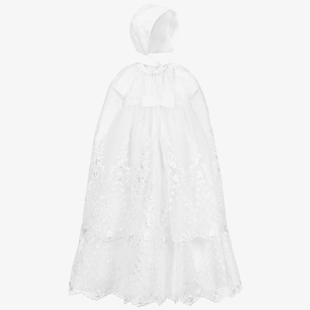 Sarah Louise - طقم ثوب مراسم شيفون لون أبيض للمولودات | Childrensalon