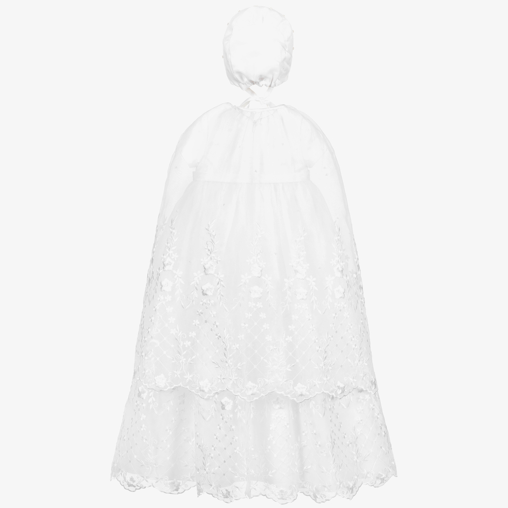 Sarah Louise-طقم ثوب مراسم شيفون لون أبيض للمولودات | Childrensalon Outlet