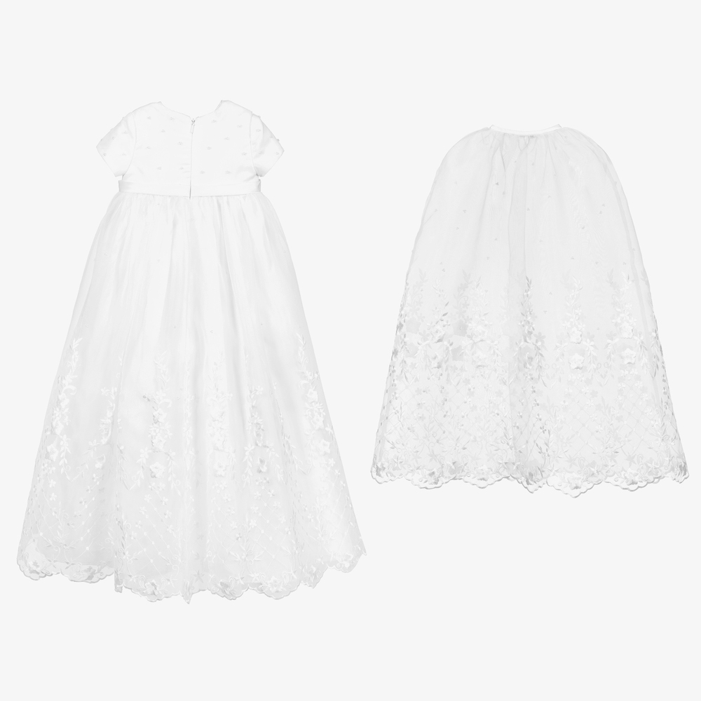 Sarah Louise-طقم ثوب مراسم شيفون لون أبيض للمولودات | Childrensalon Outlet