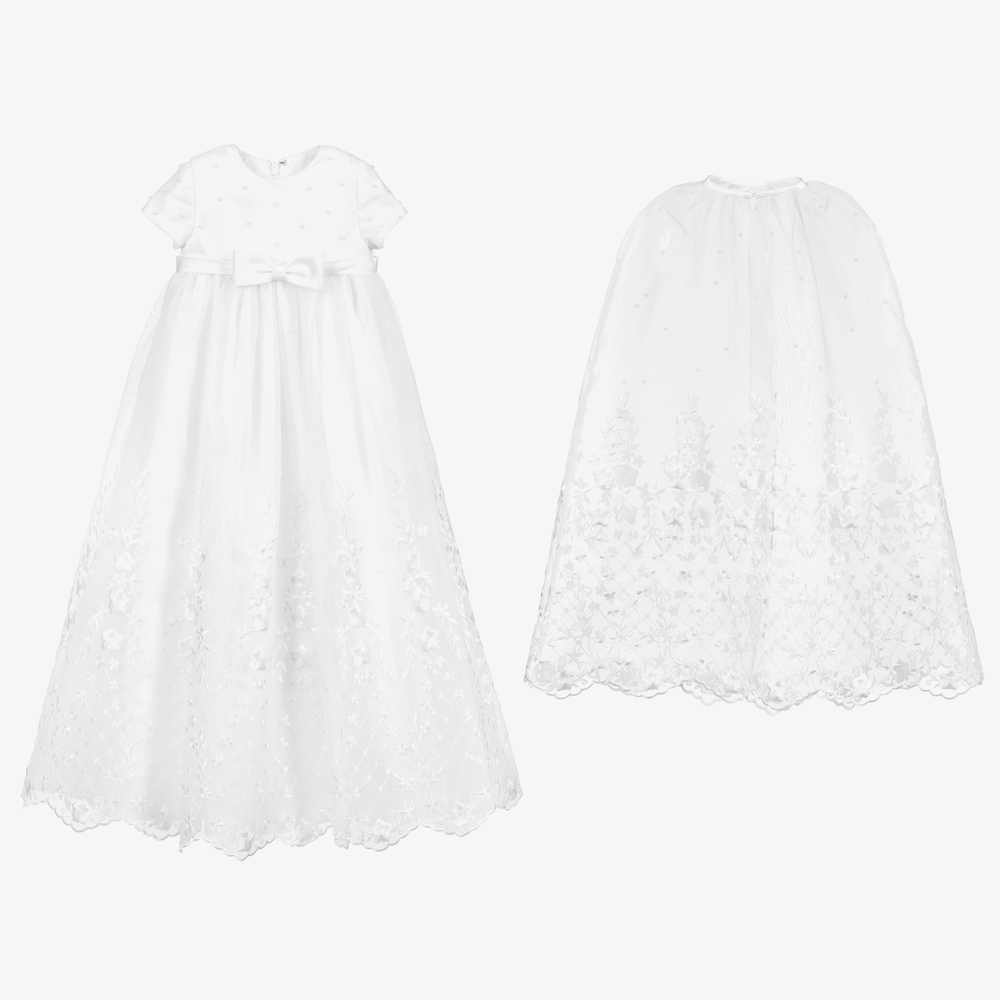 Sarah Louise-طقم ثوب مراسم شيفون لون أبيض للمولودات | Childrensalon Outlet