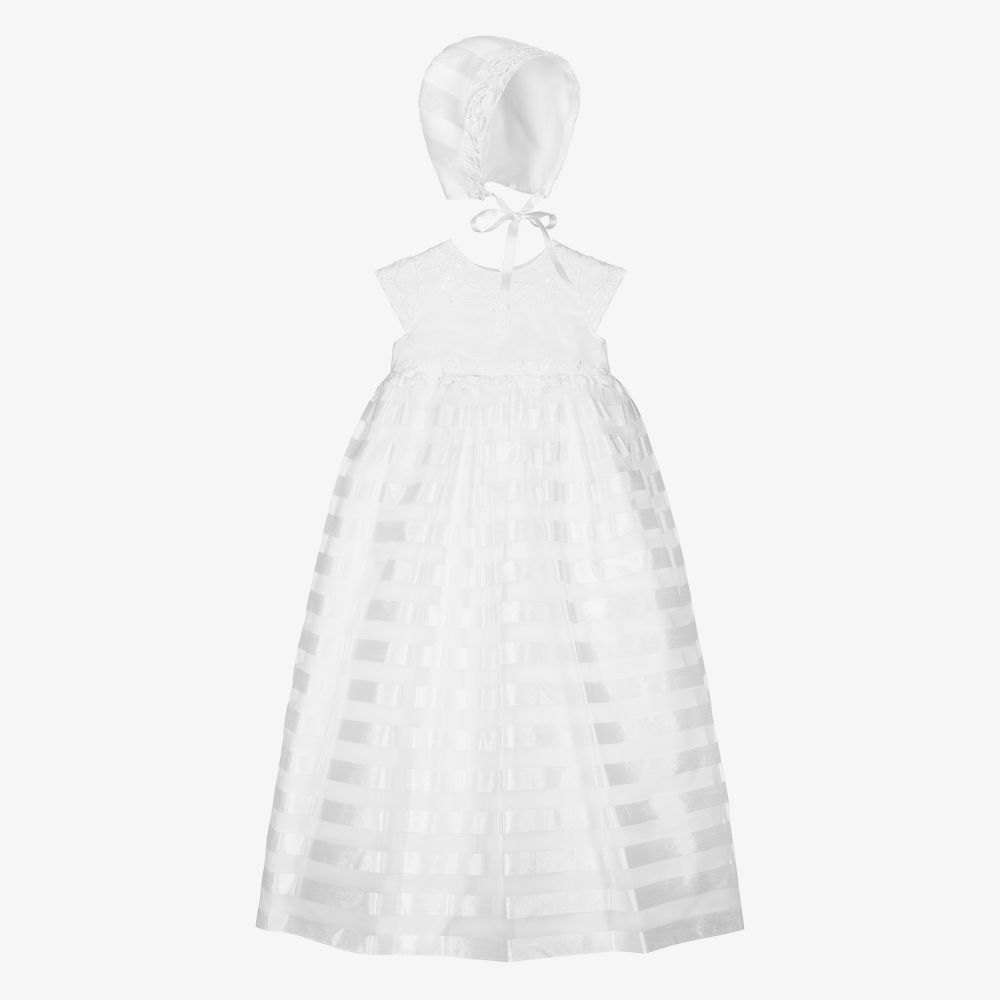 Sarah Louise - White Chiffon Baby Gown Set | Childrensalon