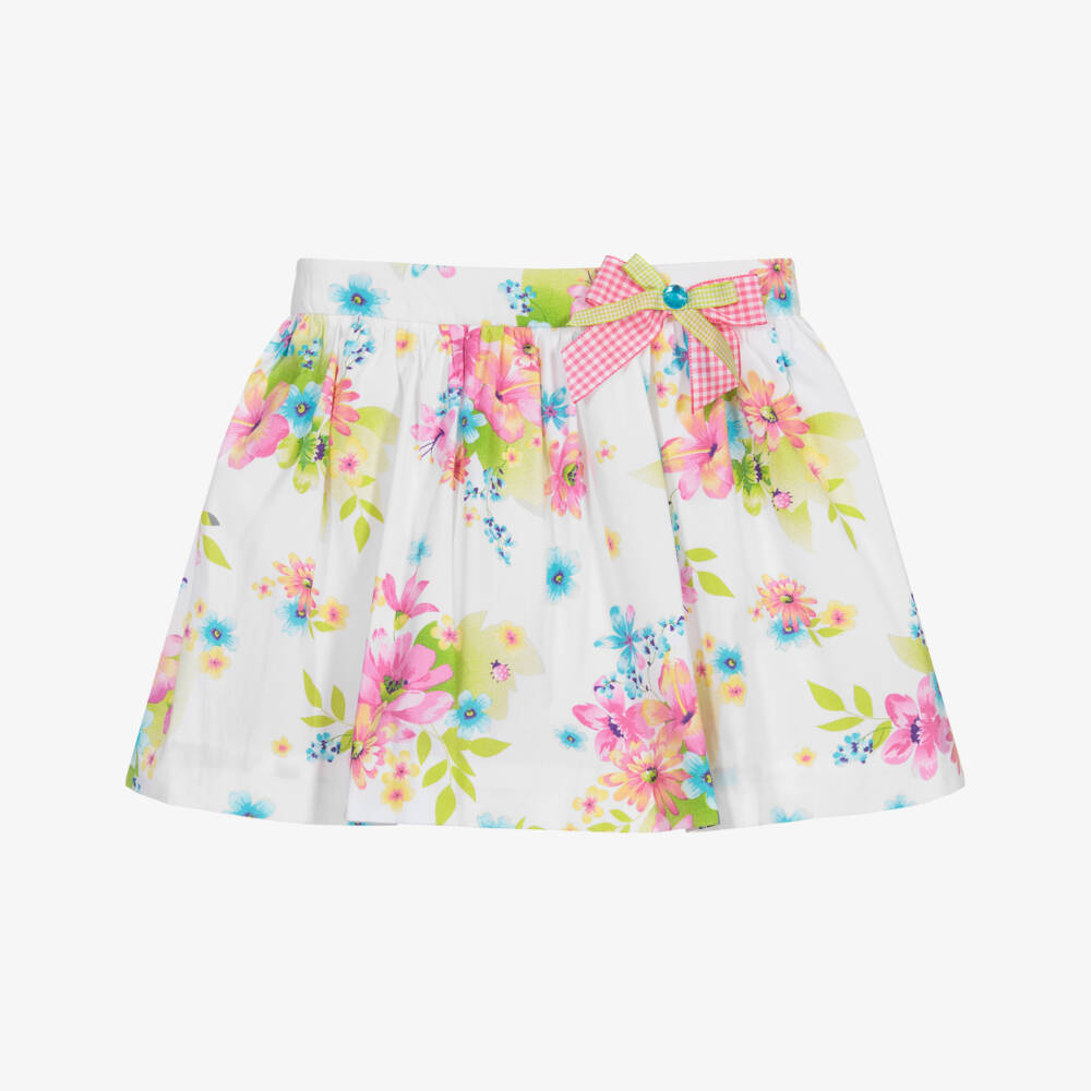 Sarah Louise-White Cotton Floral Skirt | Childrensalon Outlet