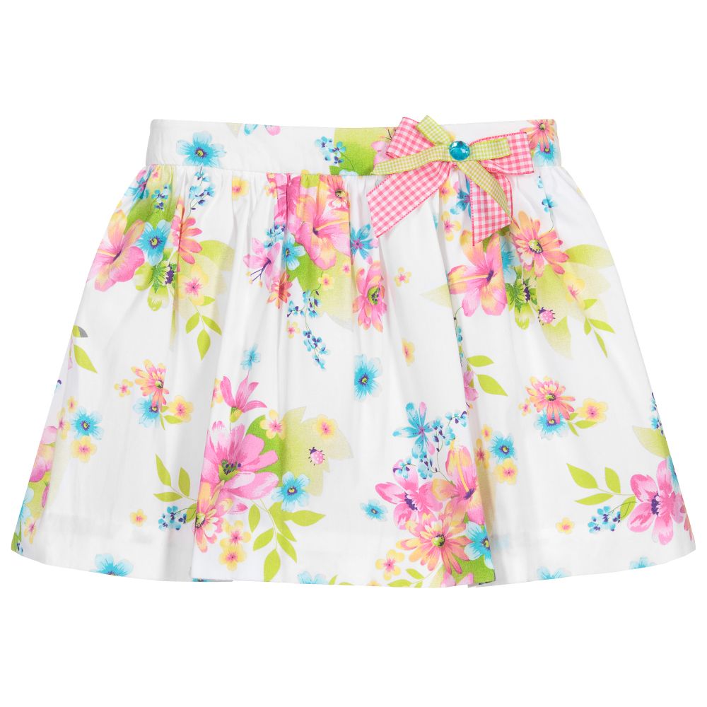 Sarah Louise - White Cotton Floral Skirt | Childrensalon