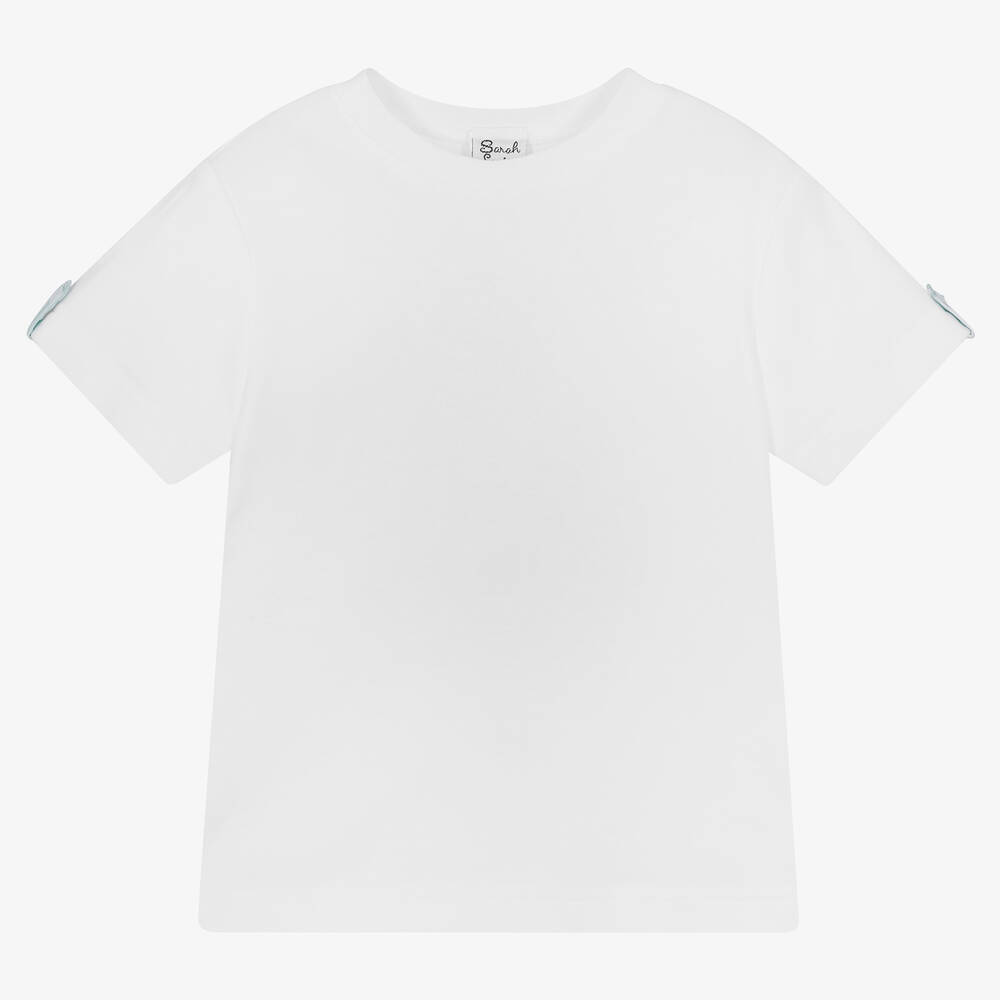 Sarah Louise - White Cotton Jersey T-Shirt | Childrensalon