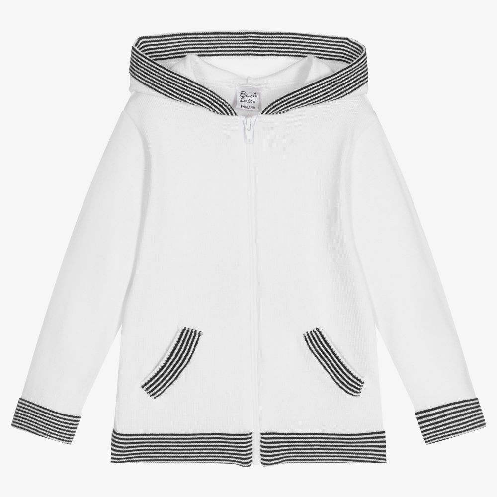 Sarah Louise - White Cotton Knit Zip-Up Top | Childrensalon