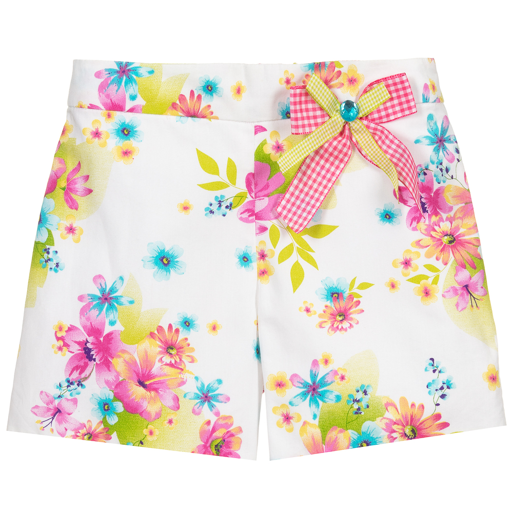 Sarah Louise - White Floral Cotton Shorts | Childrensalon